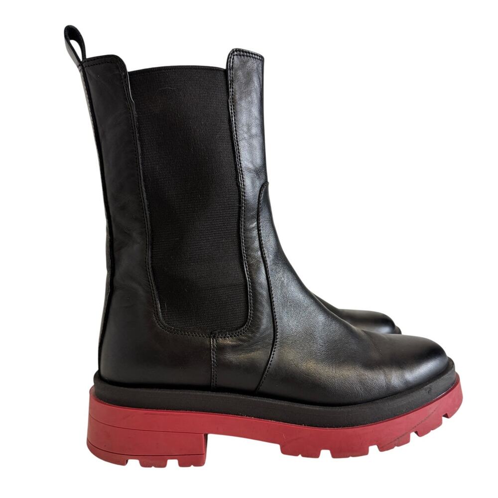 Dusano Chelsea Boots Black Leather Red Lug Sole EU 38 Luxury Designer